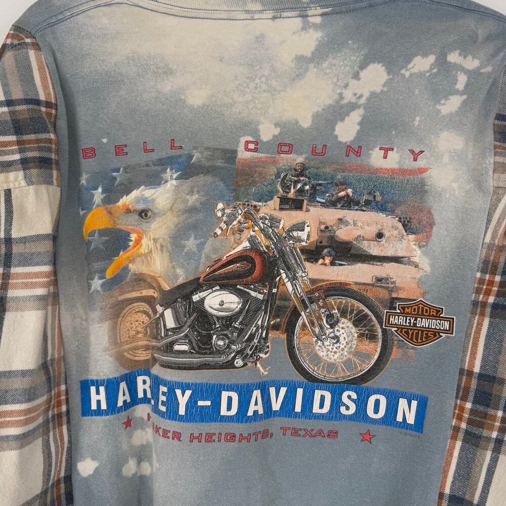 Harley Davidson Graphic Tee Flannel Upcycled Shirt XL Bleach Dye Handmade - Picture 7 of 7
